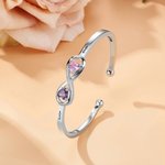 Personalized Sterling Silver Infinity Double Heart Birthstones Cuff Bracelet with Engraved Name Anniversary Valentine's Day Birthday Gift for Women
