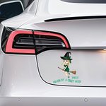 Personalized Witch Hat Cartoon Character Weatherproof Car Sticker with Name and Text Halloween Birthday Gift for Women