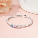 Personalised 1-5 Family Birthstones Cuff Bracelet with Engraved Name Women's Jewellery Birthday Anniversary Mother's Day Gift for Mom Grandma