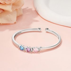 Personalized 1-5 Family Birthstones Cuff Bracelet with Engraved Name Women's Jewelry Birthday Anniversary Mother's Day Gift for Mom Grandma