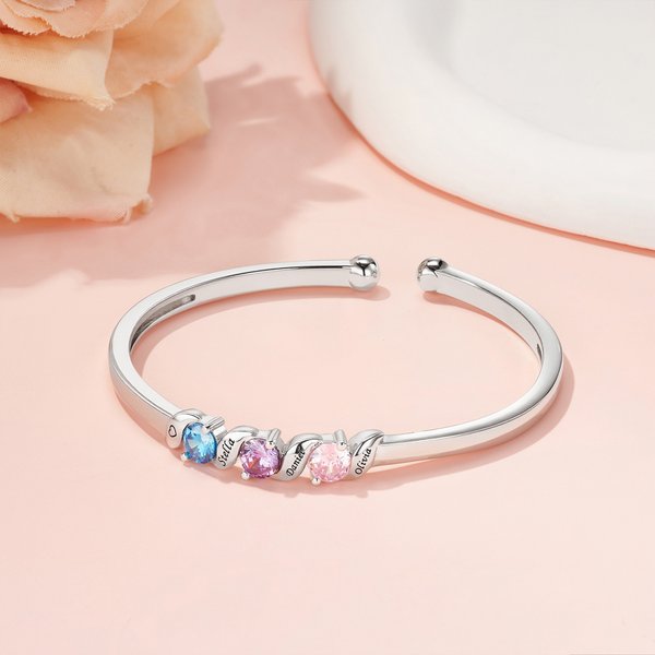 Henkilökohtainen 1-5 Family Birthstones Cuff rannerengas kaiverrettu nimi Naisten korut Syntymäpäivä Vuosipäivä Äitienpäivä lahja äidille isoäitiille