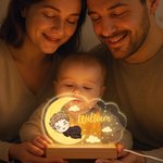 Veilleuse LED personnalisée en forme de nuage avec base en bois et nom Décoration de chambre d'enfant Anniversaire Cadeau de douche pour bébé