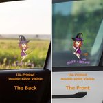Personalized Witch Hat Cartoon Character Weatherproof Car Sticker with Name and Text Halloween Birthday Gift for Women