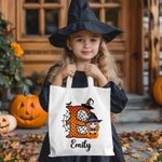 Personalized Spider Web Initial Cartoon Character Pumpkin Reusable Canvas Tote Bag with Name Halloween Party Favors Gift for Kids
