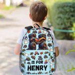 Personlig stor ryggsekk med navn og sidelommer for barn med stort hjul, offroad-lastebil og initialer Daglig bruk Bursdagsgave til barn