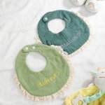 Babero bordado con nombre personalizado 100% algodón con 2 cintas para la cabeza Regalo de cumpleaños Baby Shower para recién nacido