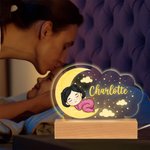 Veilleuse LED personnalisée en forme de nuage avec base en bois et nom Décoration de chambre d'enfant Anniversaire Cadeau de douche pour bébé