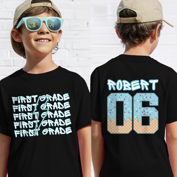 Personalized Lightning Grade 100% Cotton Kid T-shirt with Name and Number Back to School Birthday Gift for Kids Baseball Lovers