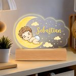 Veilleuse LED personnalisée en forme de nuage avec base en bois et nom Décoration de chambre d'enfant Anniversaire Cadeau de douche pour bébé