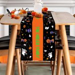 Personalized Ghost Pumpkin Multicolor Table Runner with Text Home Decor Halloween Party Gift for Family Friend