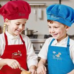 Personalized Cute Embroidered Pattern Adjustable Kid Apron Chef Hat Set with Name Children's Day Birthday Gift for Boys Girls