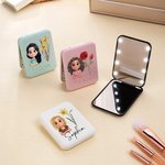 Personalized Birth Flower Cartoon Character Double-Sided Makeup Mirror with LED Light Birthday Bridesmaid Gift for Women Girls