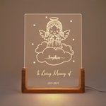 Personalized Angel Baby Acrylic LED Night Light with Name Text Date and Wooden Base Sympathy Memorial Gift for Bereaved Parent