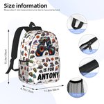 Personlig stor ryggsekk med navn og sidelommer for barn med stort hjul, offroad-lastebil og initialer Daglig bruk Bursdagsgave til barn