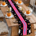 Personalized Ghost Pumpkin Multicolor Table Runner with Text Home Decor Halloween Party Gift for Family Friend