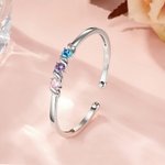Personalised 1-5 Family Birthstones Cuff Bracelet with Engraved Name Women's Jewellery Birthday Anniversary Mother's Day Gift for Mom Grandma