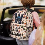 Personlig stor ryggsekk med navn og sidelommer for barn med stort hjul, offroad-lastebil og initialer Daglig bruk Bursdagsgave til barn
