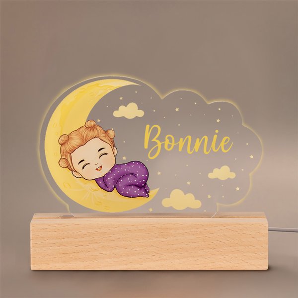 Veilleuse LED personnalisée en forme de nuage avec base en bois et nom Décoration de chambre d'enfant Anniversaire Cadeau de douche pour bébé