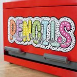 Personalized Dalmatian Dot Colorful Decal Pencil Dispenser with Text Classroom Decor Back to School Appreciation Gift for Teacher