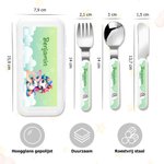 Gepersonaliseerde Fantasie Eenhoorn Initiaal Vork Lepel en Mes 3-delige Kinderbestekset met Naam en Doosje Terug naar School Cadeau voor Kinderen