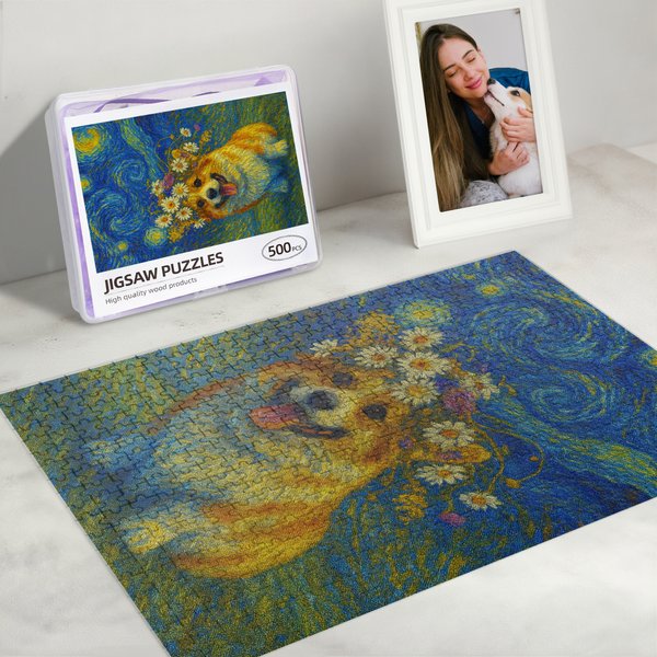 Personalized Oil Painting 500 Pieces Wooden Jigsaw Puzzle with Photo Home Decoration Keepsake Birthday Anniversary Gift for Family Friends