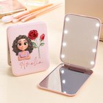 Personalized Birth Flower Cartoon Character Double-Sided Makeup Mirror with LED Light Birthday Bridesmaid Gift for Women Girls