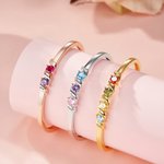 Personalised 1-5 Family Birthstones Cuff Bracelet with Engraved Name Women's Jewellery Birthday Anniversary Mother's Day Gift for Mom Grandma