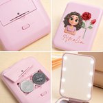 Personalized Birth Flower Cartoon Character Double-Sided Makeup Mirror with LED Light Birthday Bridesmaid Gift for Women Girls