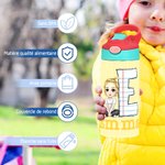 Bouteille d'Eau Isotherme 355 ml Personnalisée avce Personnage Cartoon Nom et Initiale Cadeau Anniversaire Rentrée Scolaire pour les Enfants