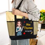 Personalised Cartoon Teacher Large Oxford Tote Bag with Mesh Pocket and Text Teacher's Day Back to School Appreciation Gift for Teacher