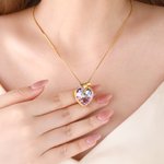Personalised Heart-Shaped Gem Necklace with Birthstone and Text Dainty Jewellery Birthday Anniversary Gift for Women