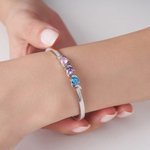 Personalised 1-5 Family Birthstones Cuff Bracelet with Engraved Name Women's Jewellery Birthday Anniversary Mother's Day Gift for Mom Grandma