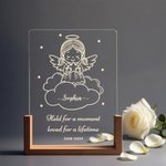 Personalized Angel Baby Acrylic LED Night Light with Name Text Date and Wooden Base Sympathy Memorial Gift for Bereaved Parent