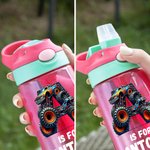 Gepersonaliseerde Big Wheel Off-Road Truck initiële naam 16 oz Kid Waterfles met siliconen rietje en handvat Verjaardag terug naar school Gift voor jongens meisjes