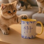 Personalized Toile De Jouy 1-7 Line Art Cats Design 11 oz 15 oz Ceramic Mug with Name and Coaster Memorial Birthday Gift for Cat Lover