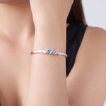 Personalised 1-5 Family Birthstones Cuff Bracelet with Engraved Name Women's Jewellery Birthday Anniversary Mother's Day Gift for Mom Grandma