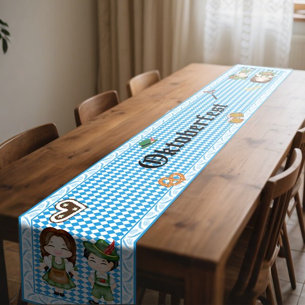 Personalisierter Schmutzabweisender Oktoberfest-Design Tischläufer mit Text Tischdeko Geschenk für Familie Partyveranstalter