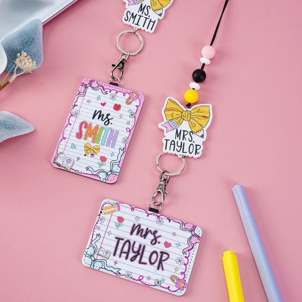 Porte-badge en cuir PU avec texte Cadeau d'appréciation du premier jour d'école pour l'enseignant