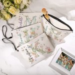 Personalizzato acquerello iniziale floreale Borsa trucco portatile con nome e cinturino da polso Accessori da viaggio portatile Compleanno damigella d'onore regalo per le donne