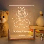 Personalized Angel Baby Acrylic LED Night Light with Name Text Date and Wooden Base Sympathy Memorial Gift for Bereaved Parent