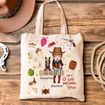 Henkilökohtainen söpö sarjakuva hevonen ja Cowboy tyttö kangas laukku nimi hevonen Racing syntymäpäivälahja naisille hevonen ystäville