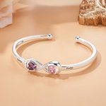 Personalized Sterling Silver Infinity Double Heart Birthstones Cuff Bracelet with Engraved Name Anniversary Valentine's Day Birthday Gift for Women