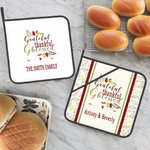 Personalised Thankful and Blessed Pot Holders Pads with Text and Hanging Loop Set of 2 Baking Cooking Utensil Gift for Family Cooking Enthusiast