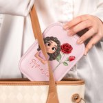 Personalized 3D Cartoon Character Birth Flower PU Leather Jewellery Box with Name and LED Makeup Mirror Travel Essential Birthday Gift for Women