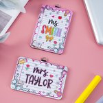 Porte-badge en cuir PU avec texte Cadeau d'appréciation du premier jour d'école pour l'enseignant