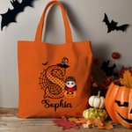 Personalized Spider Web Initial Cartoon Character Pumpkin Reusable Canvas Tote Bag with Name Halloween Party Favors Gift for Kids