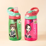 Botella personalizada de 475 ml con pajita y tapa con personaje de dibujos animados y flor de nacimiento regalo de vuelta al cole para chicos y niños