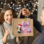 Personalisierte Cartoon-Charakter Weihnachtsmann wiederverwendbare große Jute Tote Tasche mit Namen und Initialen Weihnachten Geburtstag Geschenk für Familie Freunde Kinder