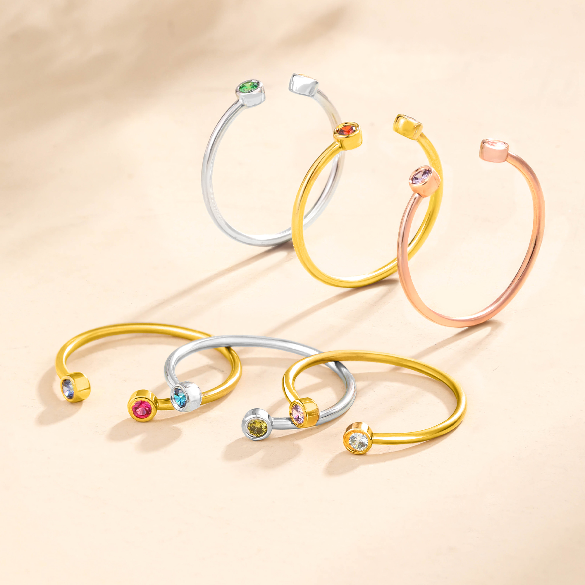 Bague Personnalisée avec 2 Pierres de Naissance Cadeau Anniversaire pour Femmes