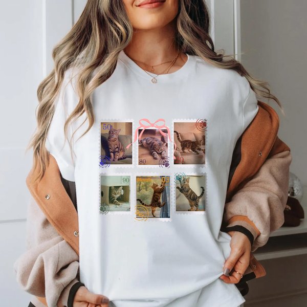 Personalized Retro Postage Stamp Pet Photo Soft T-shirt Sweatshirt with Name Birthday Gift for Pet Lover Family